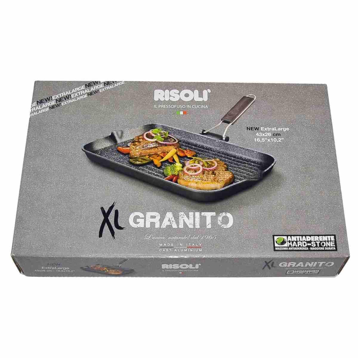Risolì Bistecchiera Antiaderente Xl Cm 43X26 Manico Pieg. Legno
