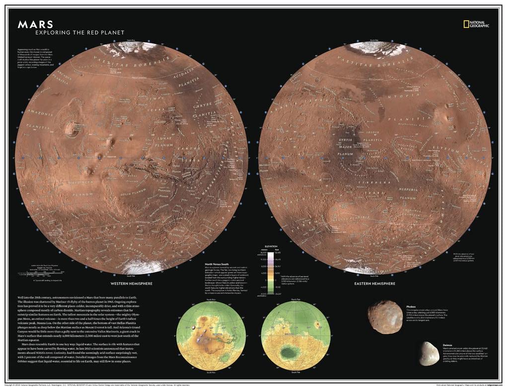 National Geographic Red Maps: Mars, Exploring The Planet Wall Map - Compact - 54 X 41 Cm