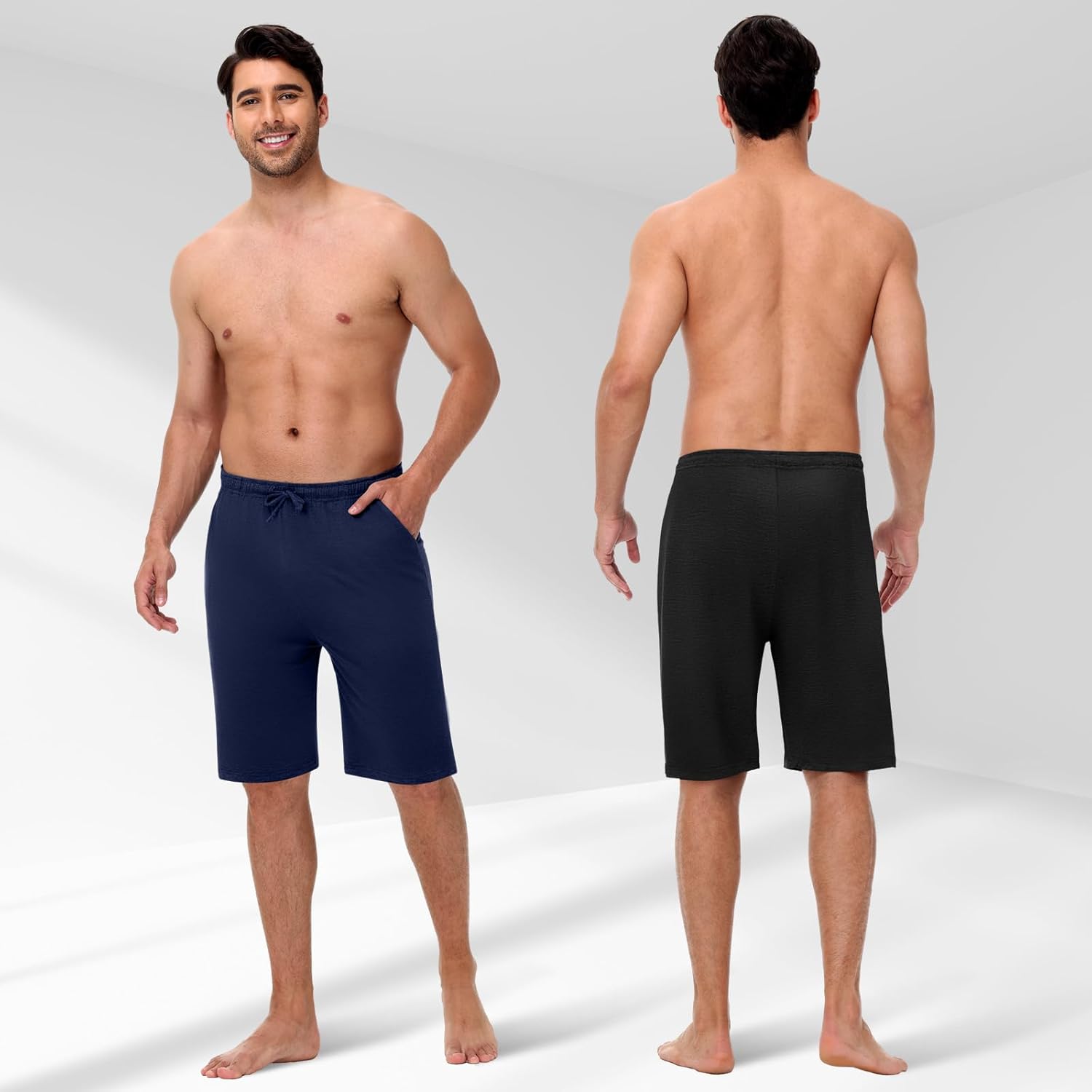 2 Pack Men’s Pajama Shorts Soft Modal Boxer Shorts Comfy Breathable Elastic Sleep Bottoms Pants with Pockets - Image 2