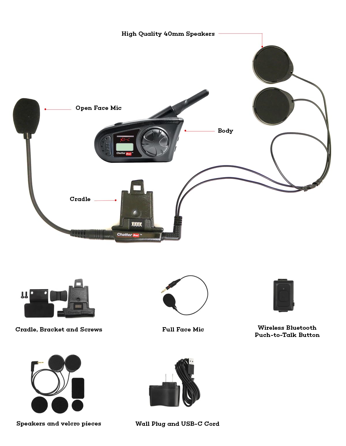chatterbox for motorcycle helmets Amazon.com: ChatterBox! X2-C Long Range (2-5mi) Helmet Communicator |  Unlimited Rider Intercom | FM Radio | Bluetooth to Phone for Calls, Music,  & GPS | Motorcycle, Snowmobile, ATV