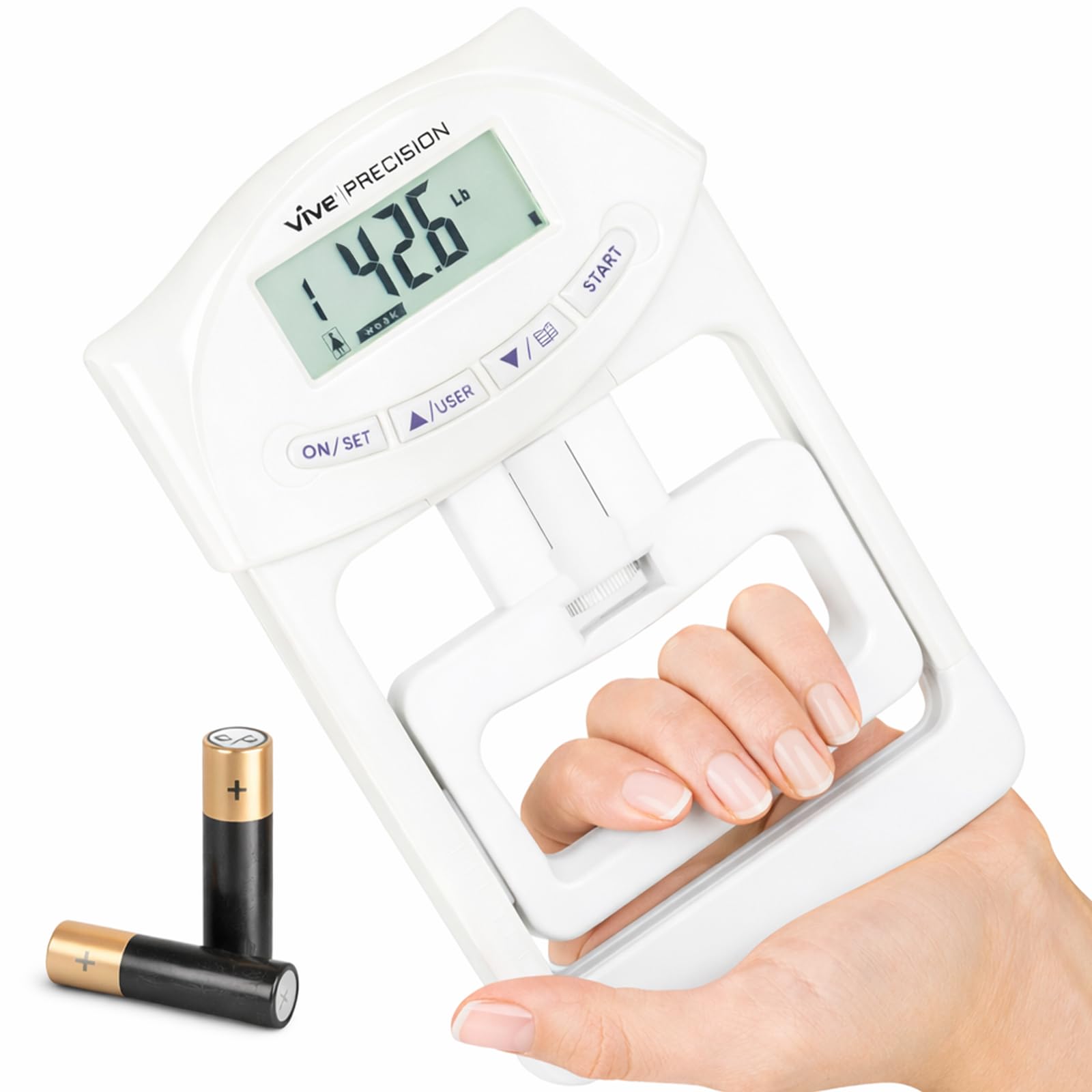 Vive Precision Grip Strength Tester - Dynamometer Trainer For Hand Measurement - Digital Gripper Meter For Forearm, Finger Measuring Or Training - Gripping Strengthener For Athletes, Home, Car, Clinic