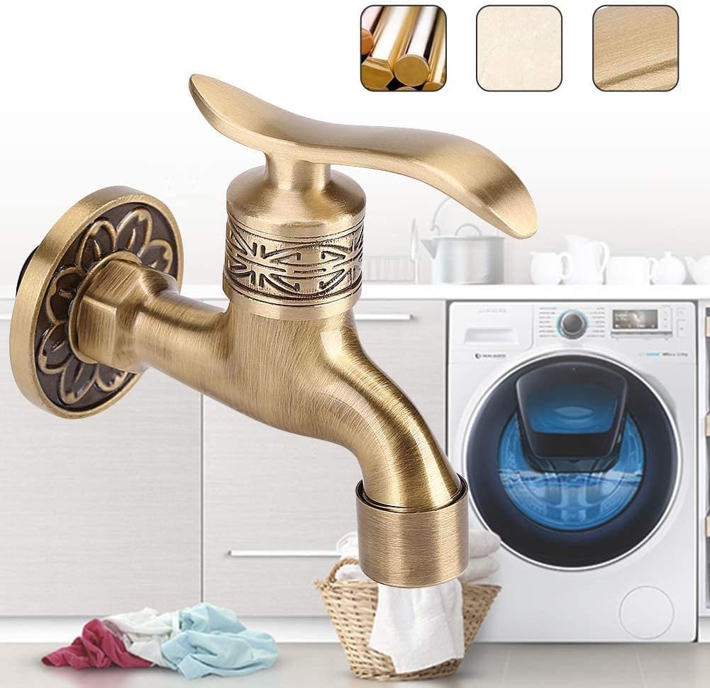 Grifo para lavabo, grifo para lavadora de latón macizo, estilo antiguo, montaje en pared, grifo de agua fría para lavandería, lavabo, decoración del hogar