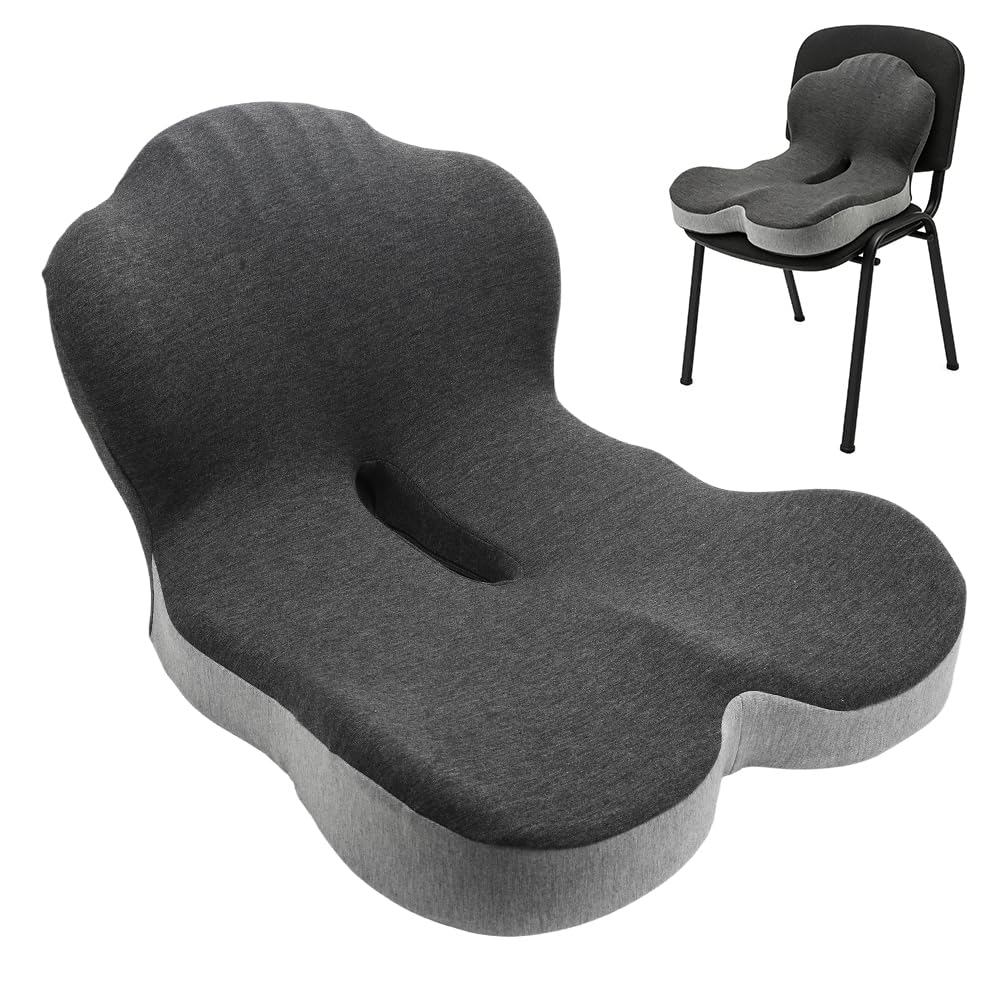 Cuscino da seduta e supporto lombare, ergonomico, in memory foam, per sedia da ufficio, sedile auto, sciatica, schiena, cuscino in rilievo, cuscino con cuscino per schienale