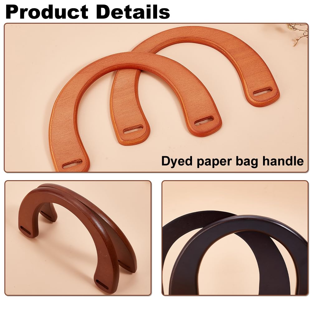 PandaHall 6 Pack de mangos de madera en forma de U de repuesto para bolsos de ganchillo de 3 colores para bolsos de playa hechos a mano bolsos de mano bolsa de paja monedero bolsos de ganchillo