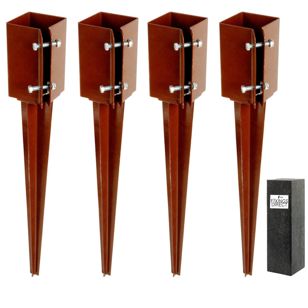 [FIXINGS DIRECT®] 100mm (4") Industrial Fence Post Spike Support 750mm Long Drive Down Post Spike Kit (Includes Free Driving Tool) (4) — image 1