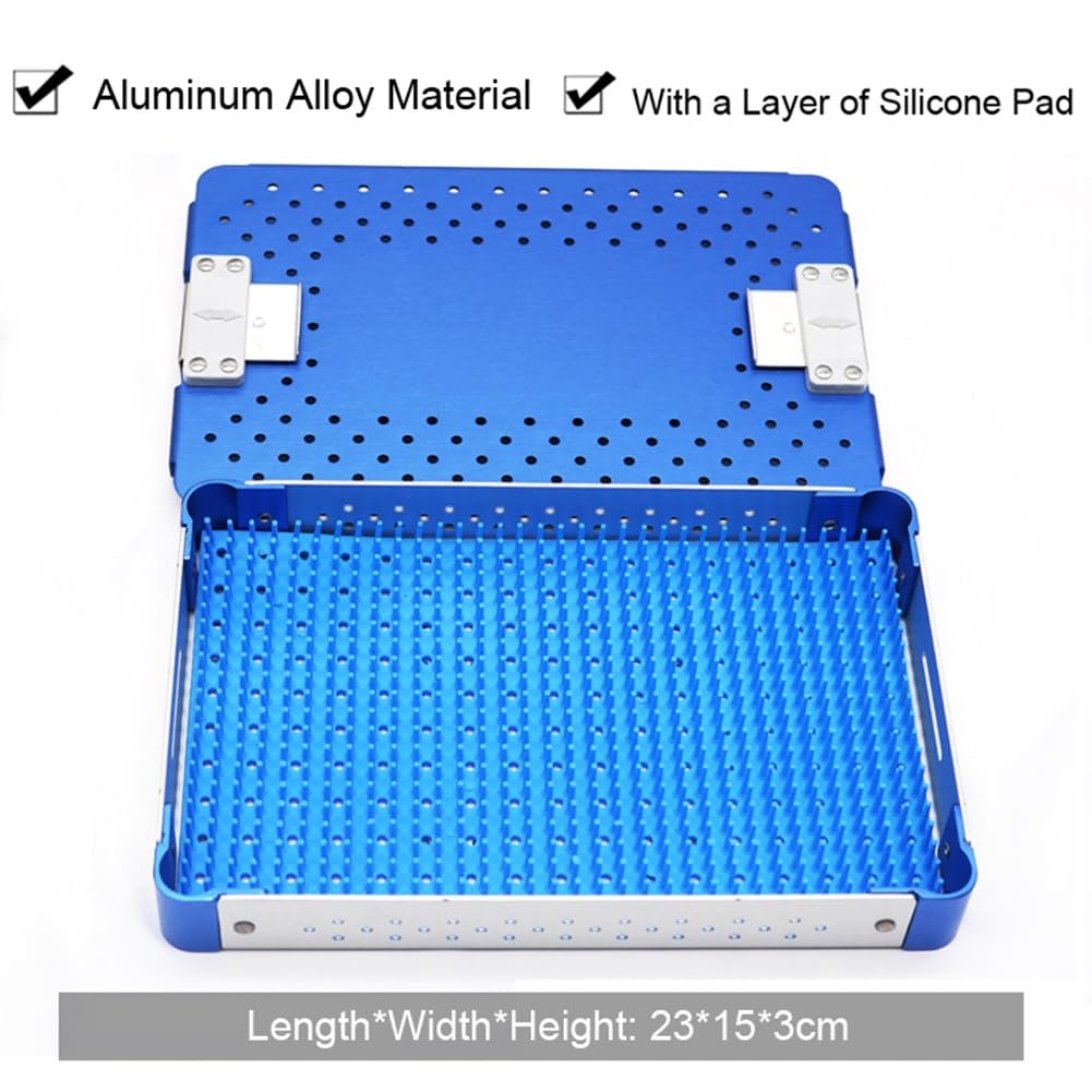 Caja de desinfección de Instrumentos quirúrgicos médicos, Bandeja de esterilización de aleación de Aluminio, Caja de Bandeja de esterilización con Almohadilla de Silicona(24 * 17.5 * 5.5cm)