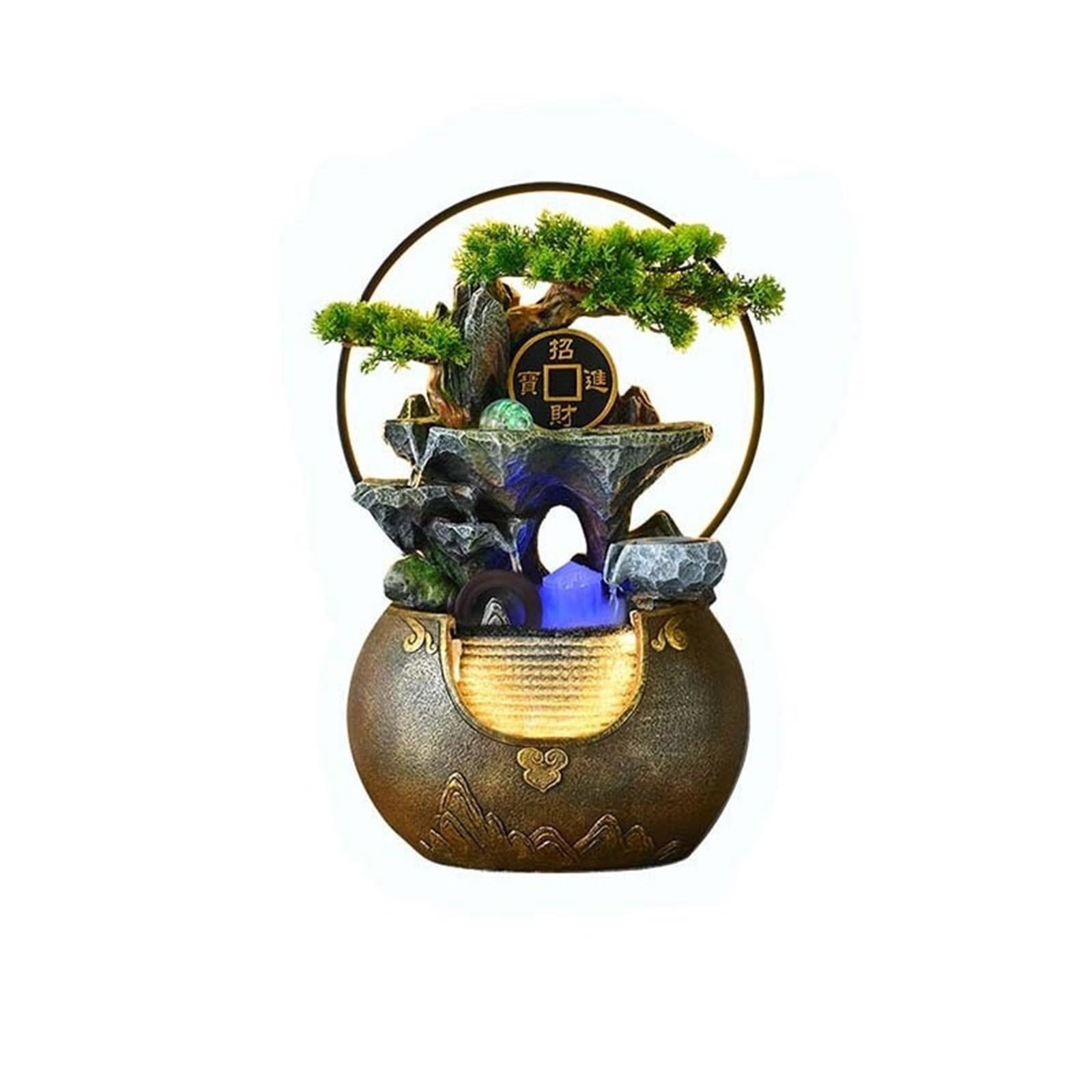 Water Feature Tabletop Water Fountain Rockery with Waterfall and Decorative Piece for Home Office Decor Indoor Fountains