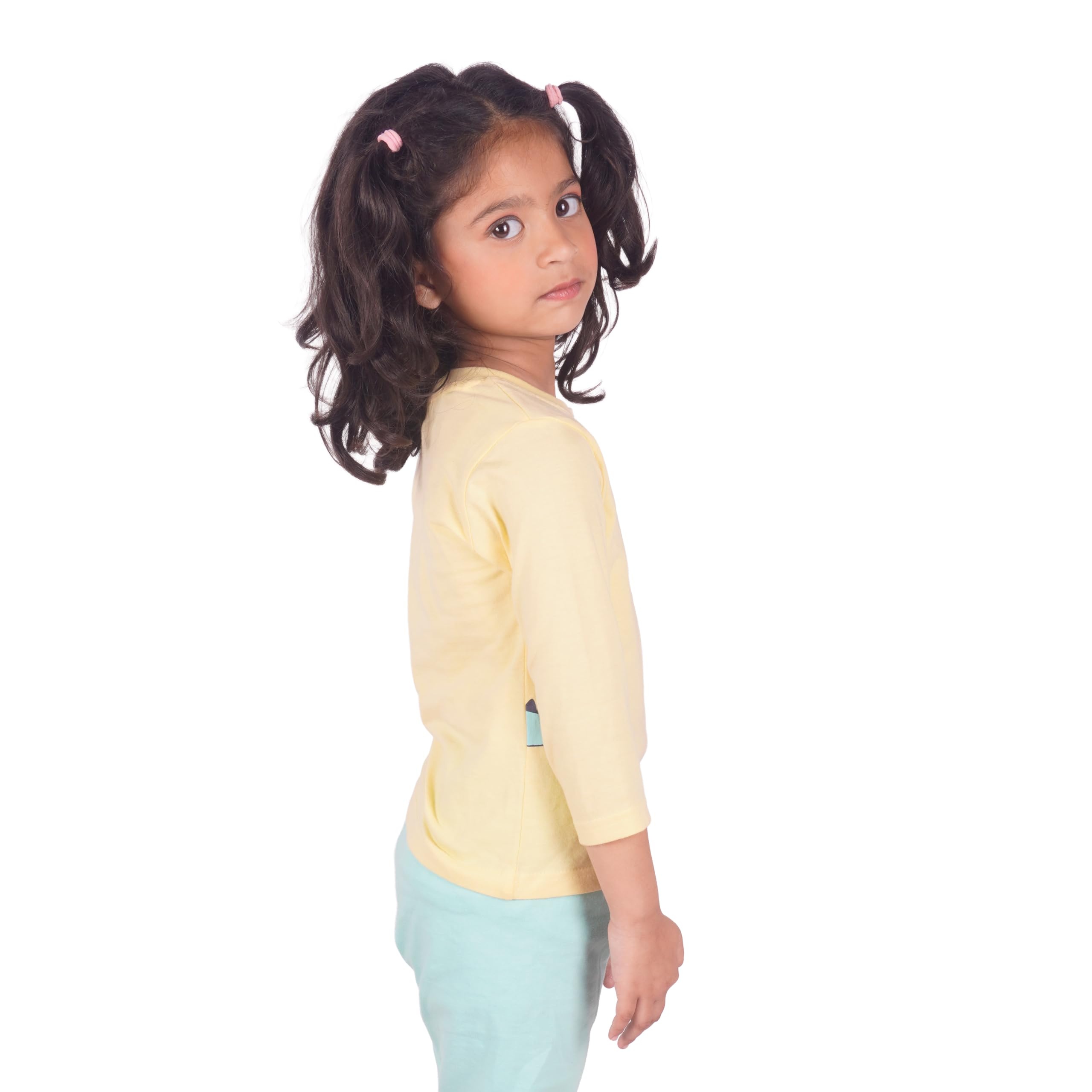 AURA STITCH Girls Full Sleeve Cotton T-Shirt | Printed Graphic Top for Kids | Soft & Comfortable Casual Wear Multicolour 1