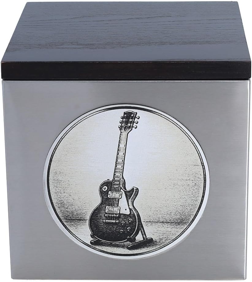 Gibson Les Paul Guitar Cremation Urn – Memorial Box for Ashes, Stainless Steel, Music-Themed Tribute (Memorial Plaque NO)