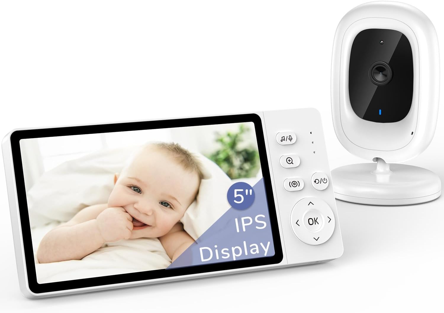 1080P No WiFi Video Baby Monitor, 5" IPS 1080p Screen, HD Night Vision, Two-Way Talk, Lullabies, Temperature Sensor, 3X Zoom, and VOX