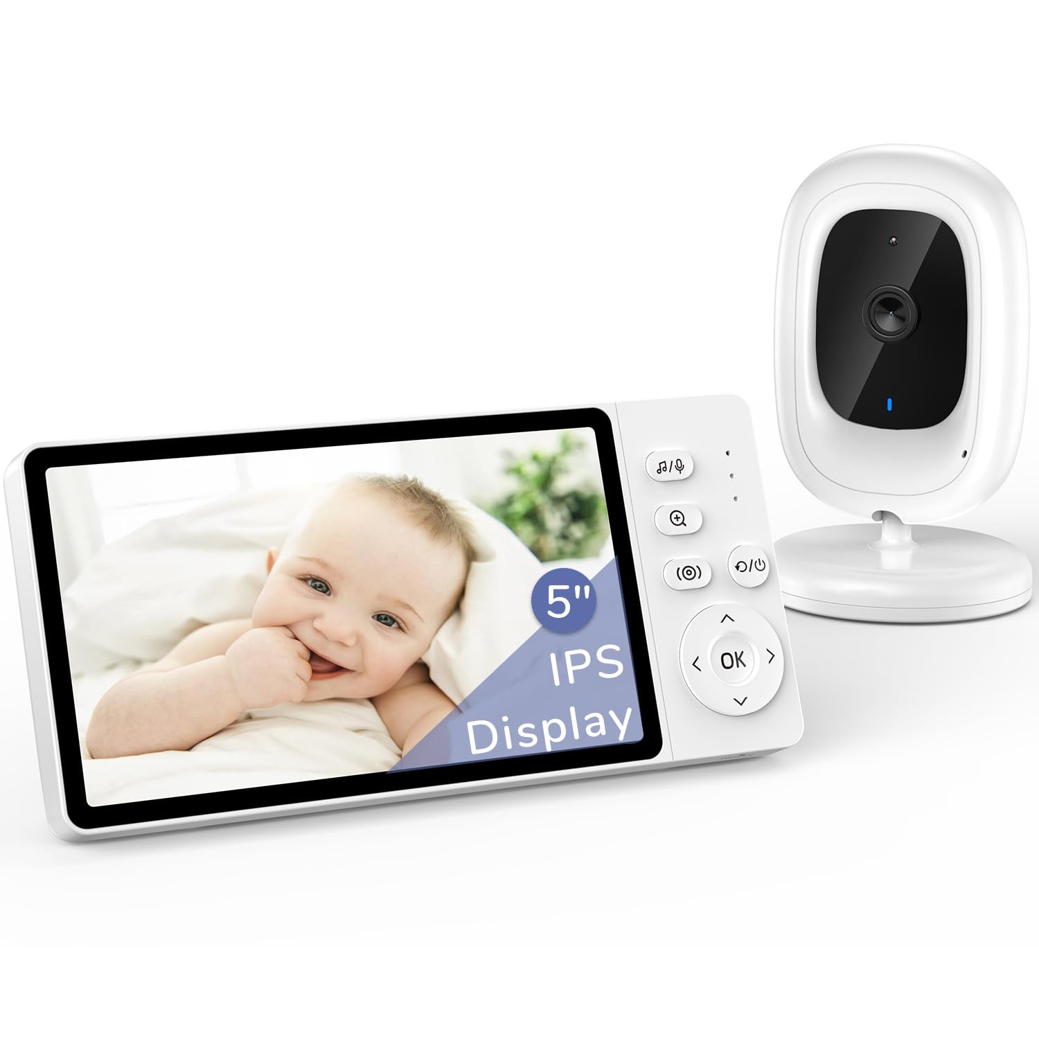 Baby Monitor no WiFi, 5” 1080p IPS Screen, 3050mAh Night Vision, 2-Way Audio, Temperature Sensor and Lullabies