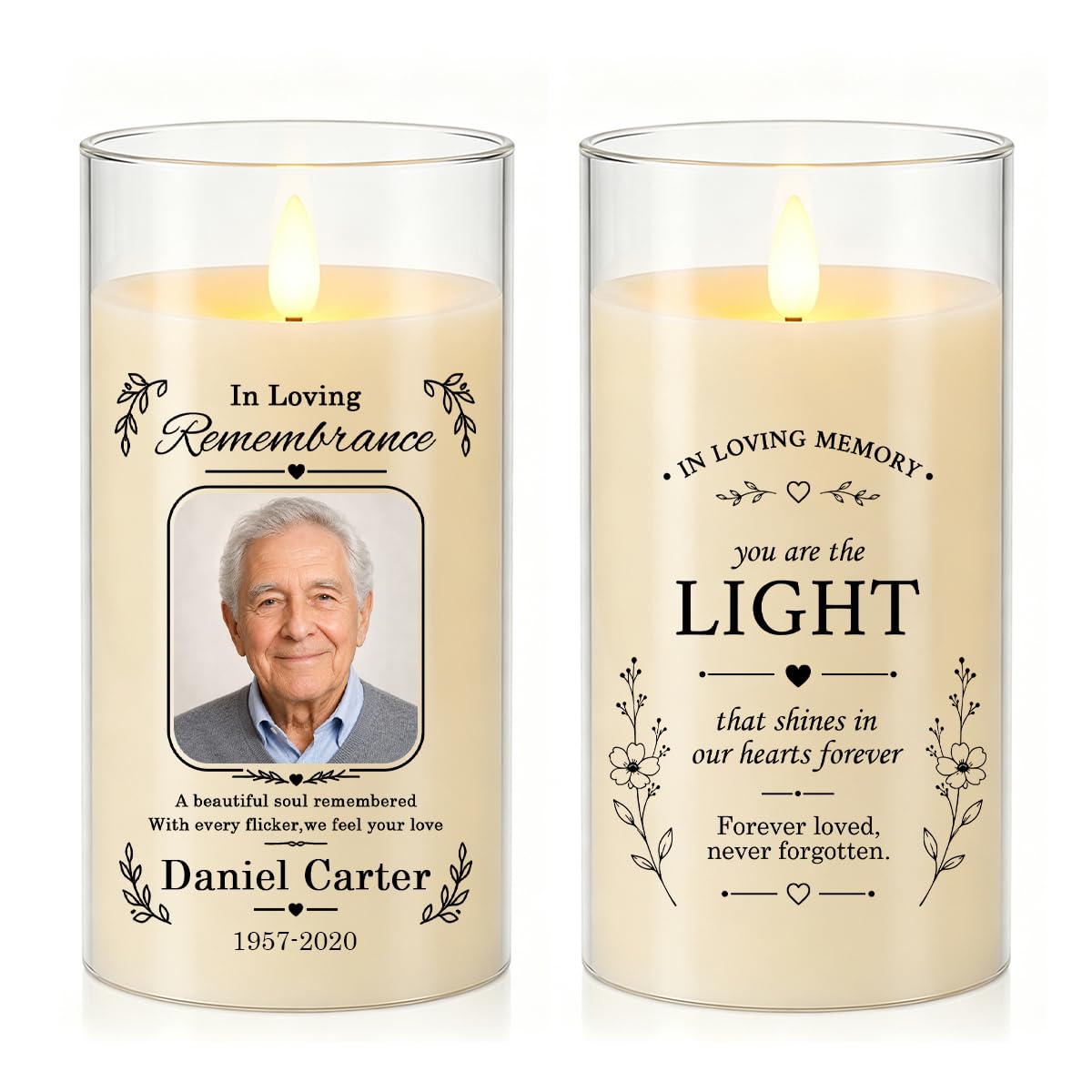 uudiy Personalized Memorial LED Candle,Custom Photo Name Year Tribute Gift