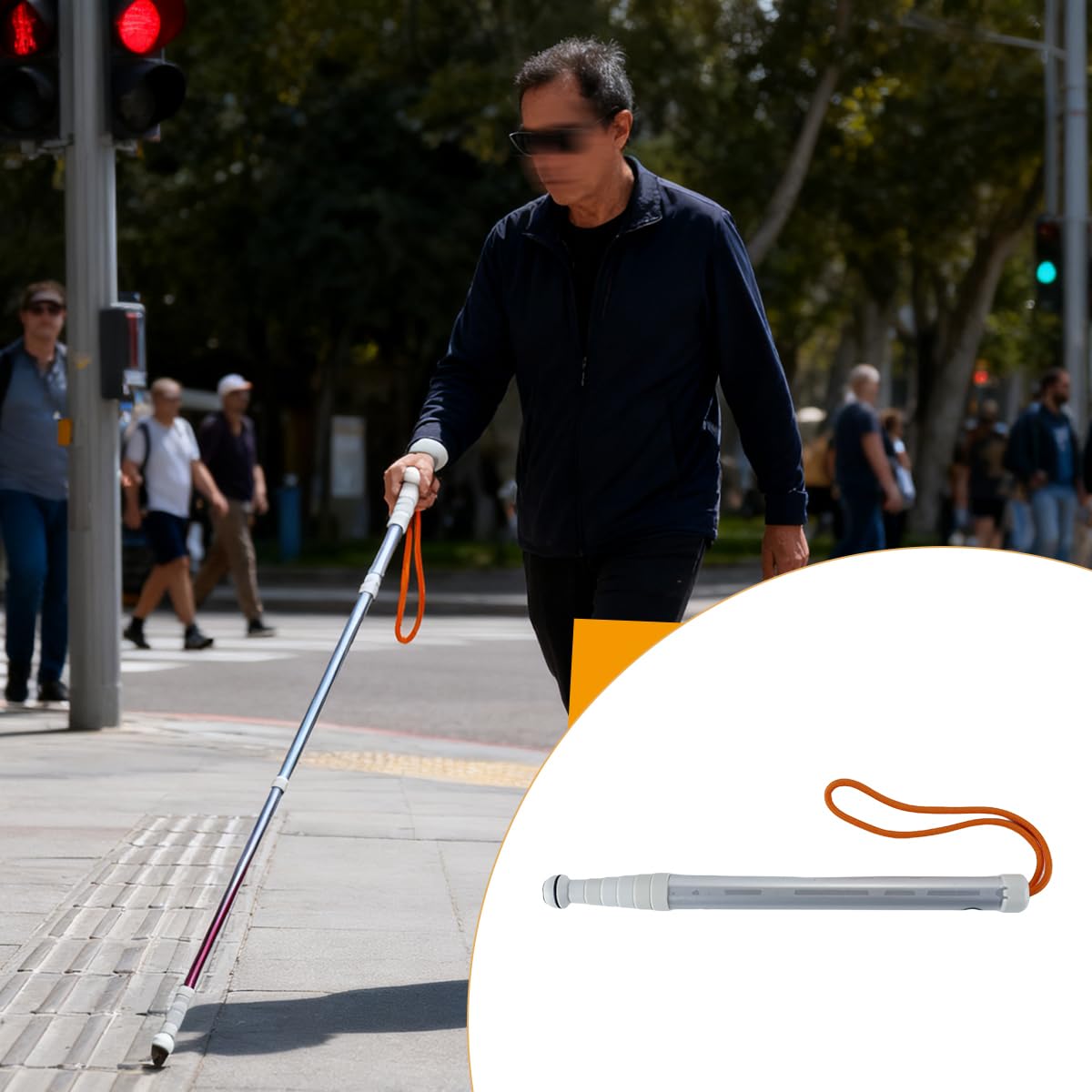 Bastón Telescópico Para Personas Ciegas Con Cinta Reflectante, Antideslizante Y Resistente a Los Golpes, Ideal Para Personas Con Discapacidad Visual.