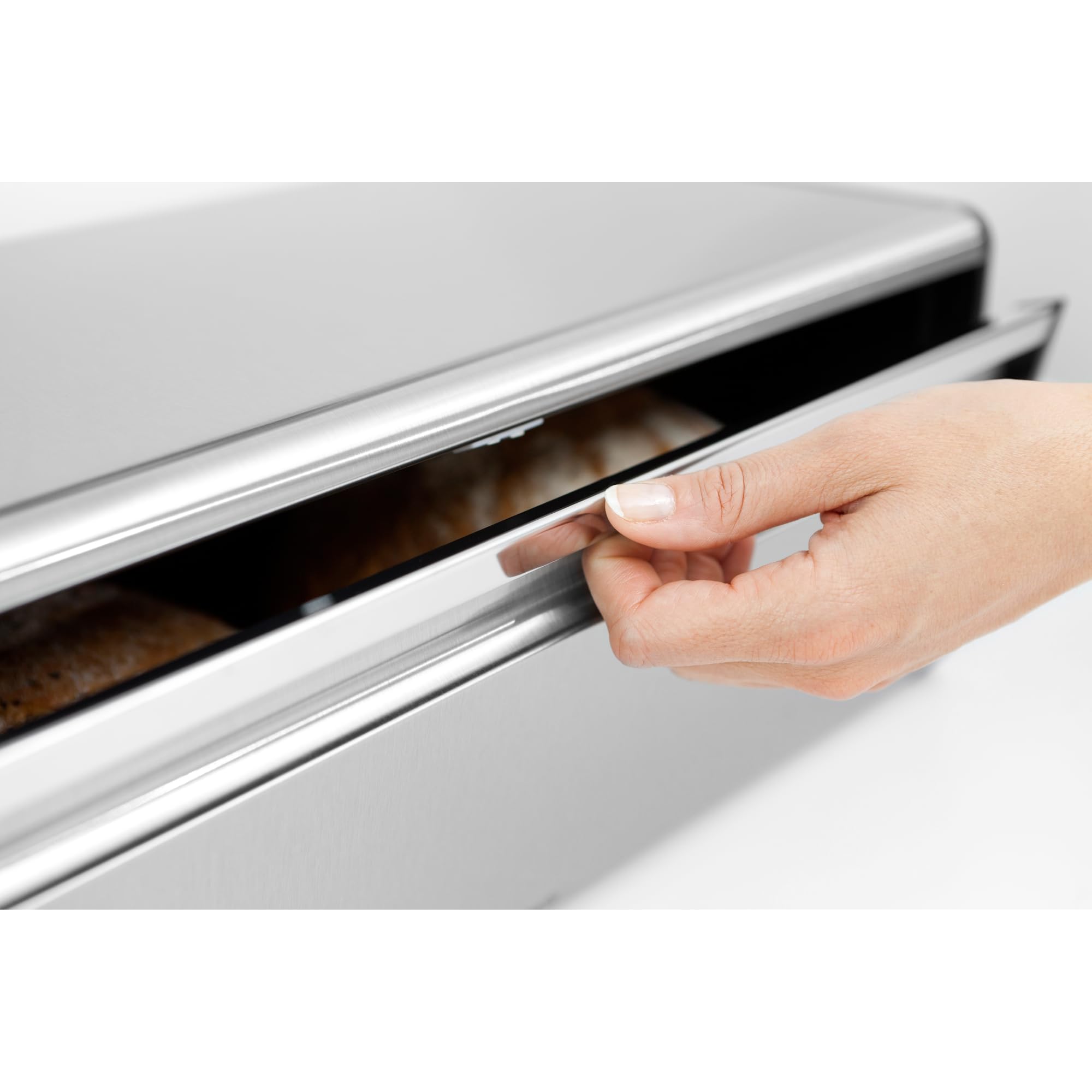 Brabantia Fall Front Portapane, Grande Contenitore da Banco per Pane, Bagel, Panini, Design Salvaspazio con Piano d'Appoggio, Matt Steel