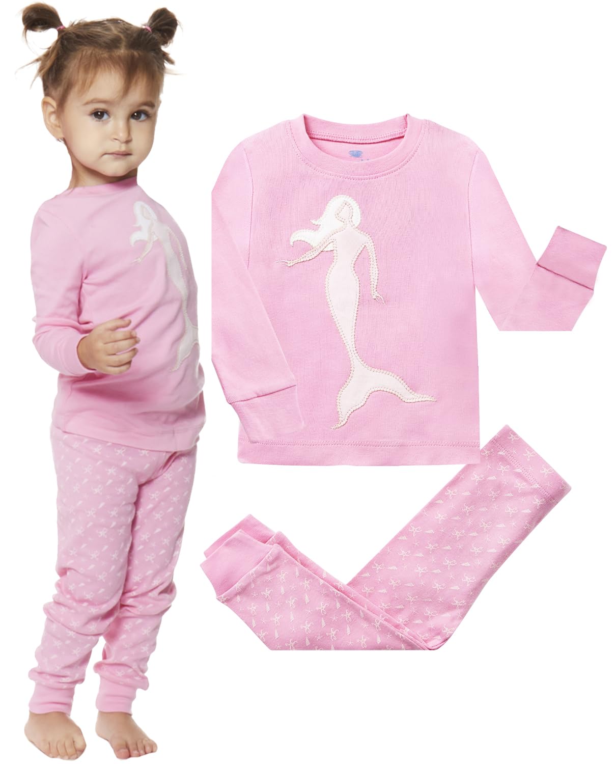 Bluenido2 Piece Tag Free Mermaid Pjs for Girls - 100% Cotton Pajamas Set - Kids Summer Pajama - Girl Sleepwear (12M-8Y)