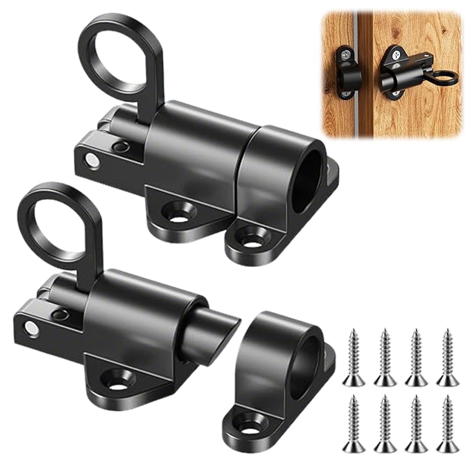 Dojasohilmi Black Door Bolt Spring Latch, Door Latch, Gate Locks For Wooden Gates, Latch Bolts With 8 Screws, Resilient Bolt Latch For Windows, Wooden Door, Cabinet Doors, Garden Gates, Animal Cages