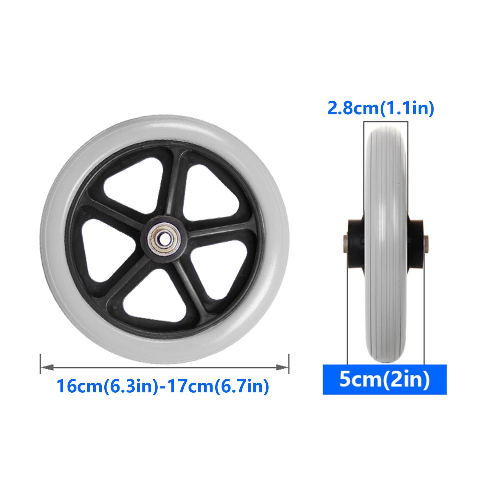 LHX Wheelchair Front Wheel Accessories Front Wheel with Bearings Pair of 6-inch/7-inch/8-inch Solid Wheels Walker Universal Wheels(Gris,7 inch)
