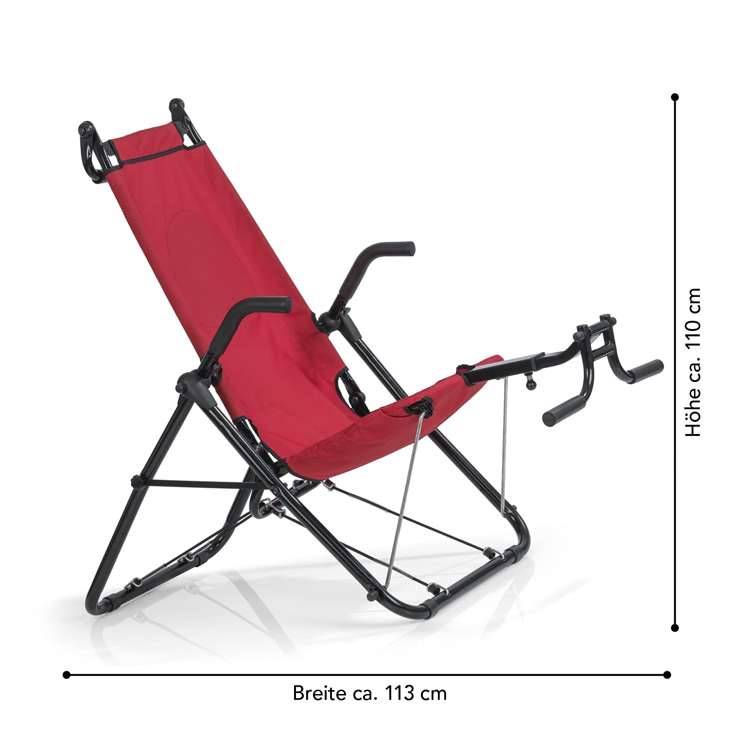 MAXXMEE Allenatore di inversione Deluxe | Per tutte le età, per tutti i livelli di fitness | per rafforzare i muscoli della schiena, addominali e gambe, portata fino a 120 kg, pieghevole [rosso/nero]