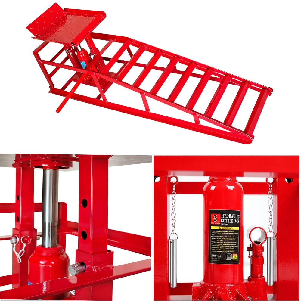 12000 Lb Portable Hydraulic Car & Truck Ramps – 2-Piece Set, Adjustable Height 9.8 To 15 Inches