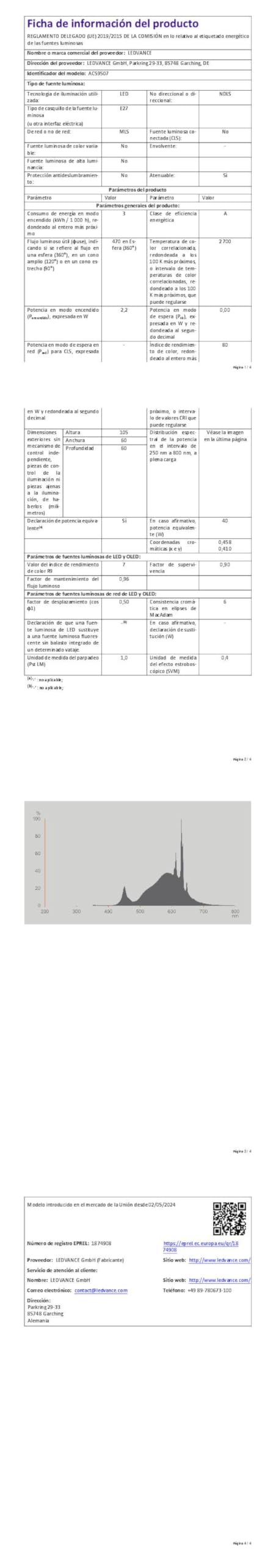 OSRAM Energy Class con forma de bombilla clásica, 2,2 W / 470 lm, EEK A, | , LED Lamps, 60.00 Millimetres dia, , Paquete de 6