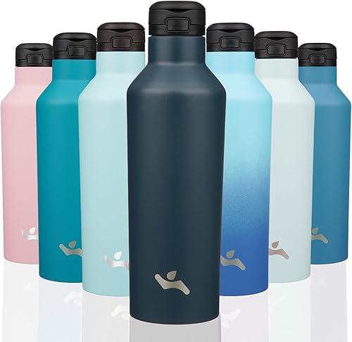 Miniatura 13 de Botella de agua aislada con popote, termo de agua de acero inoxidable de doble pared de 17 onzas con 2 tapas, azul lago Azul lago,Negro,Azul