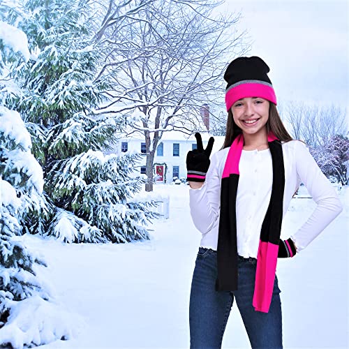Swak Girls Hat,Scarf & Glove Set-Kids Cold Weather Winter Accessories-Childrens 3 Pc Beanie set-Big Girls Hat Scarves & Glove2