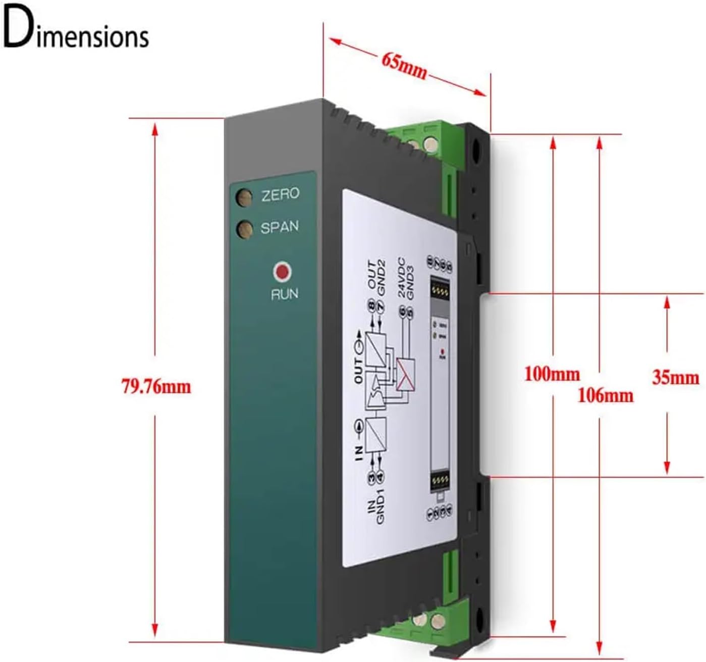 Ultra-Thin Size 0-60mV 4-20mA to 0-10V 0-5V 0-20mA Signal Converter DIN Rail(0-60mV in 0-10V Out)
