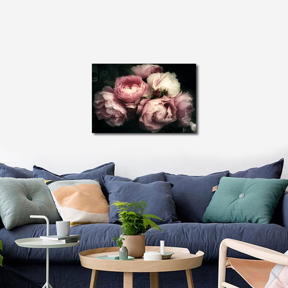 Pink Rose Flowers Wall Art Canvas Print Paintings Framed Vintage Old Painting Art Home Decor Paintings to Hang on Walls for Living Room Kitchen Bathroom Ready to Hang 16x24inch - Image 3