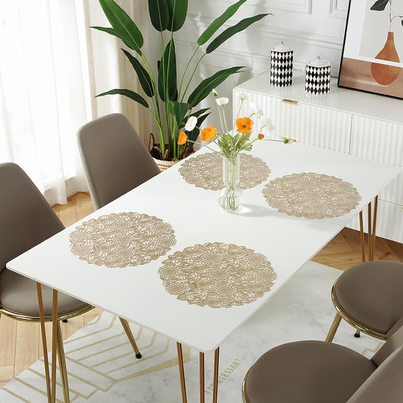 Miniatura 2 de Manteles individuales redondos dorados, paquete de 4 unidades, lavables, fáciles de limpiar, antideslizantes, resistentes a las manchas, resistentes