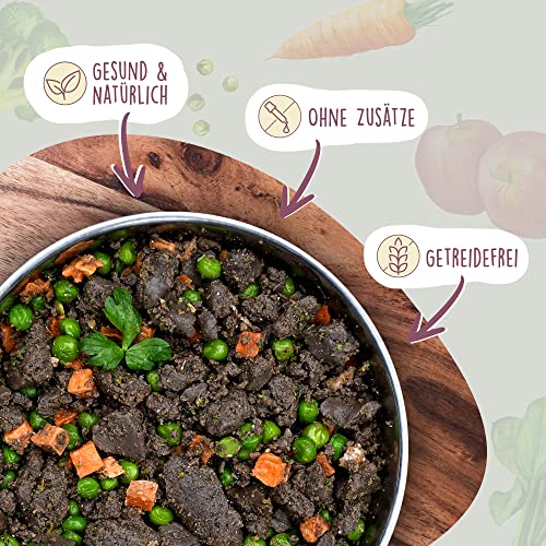 Fidelis – Gekochtes Frische-Menü Rind für Hunde 10 x 500g - Premium Hunde Futter mit 70% Fleischanteil und frischen Zutaten - Proteinhaltiges Hundefutter nass nicht extrudiert - Zucker- & Getreidefrei