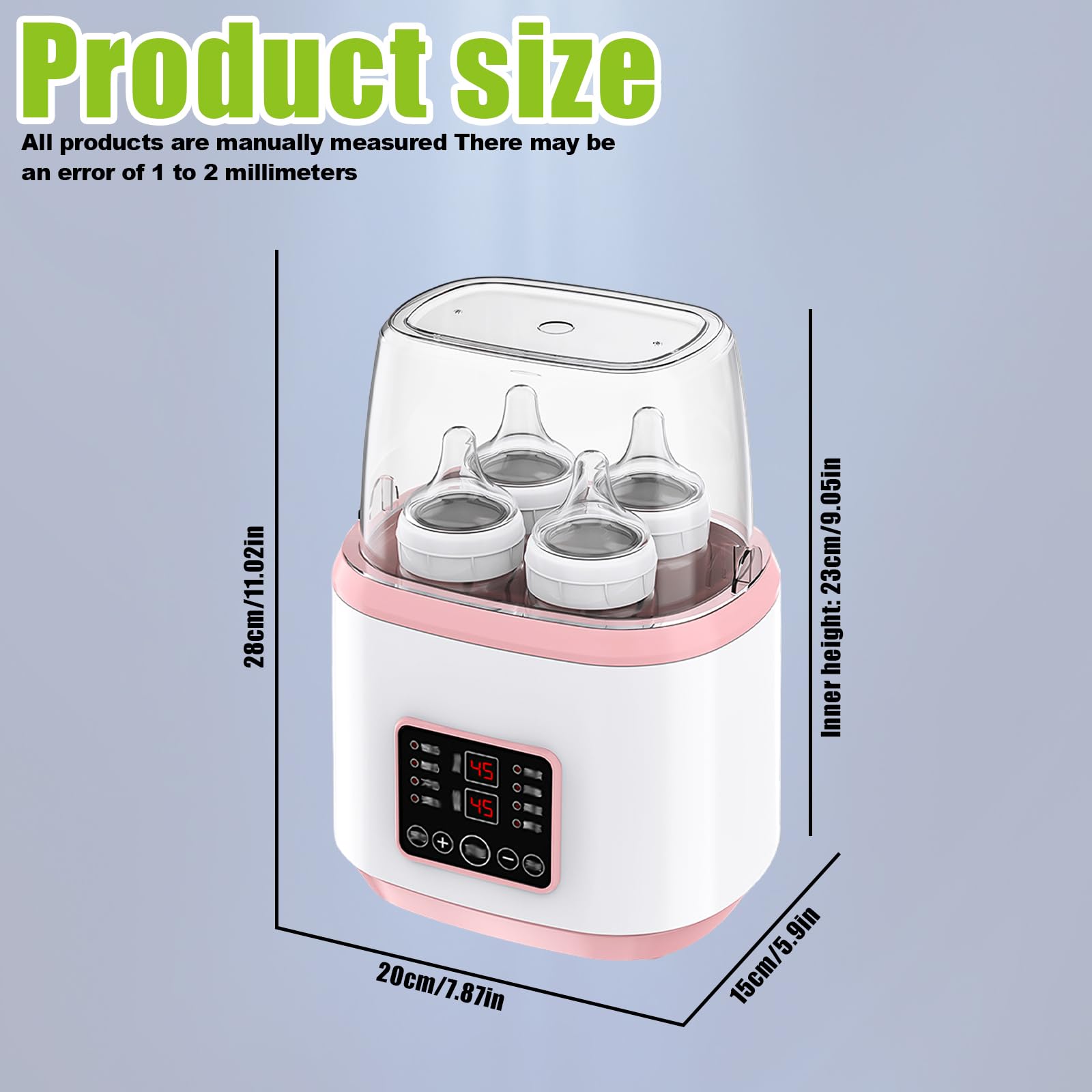 8 in 1 scaldabiberon, sterilizzatore per biberon, scaldabiberon rapido per neonati, scaldabagno e sbrinamento con display LCD, senza BPA, rosa