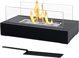 180ml Indoor Tabletop Metal and Glass Fireplace/Firepit for Cozy Ambiance (Black)