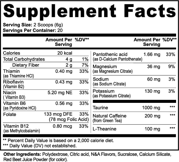 Energy Drink Mix - L Theanine & Green Tea Powder for Clean Energy - Pure Caffeine Powder with Vitamin B12 & B-Complex - Sugar Free Electrolyte Drink - Natural Flavor, Made in USA - Image 3