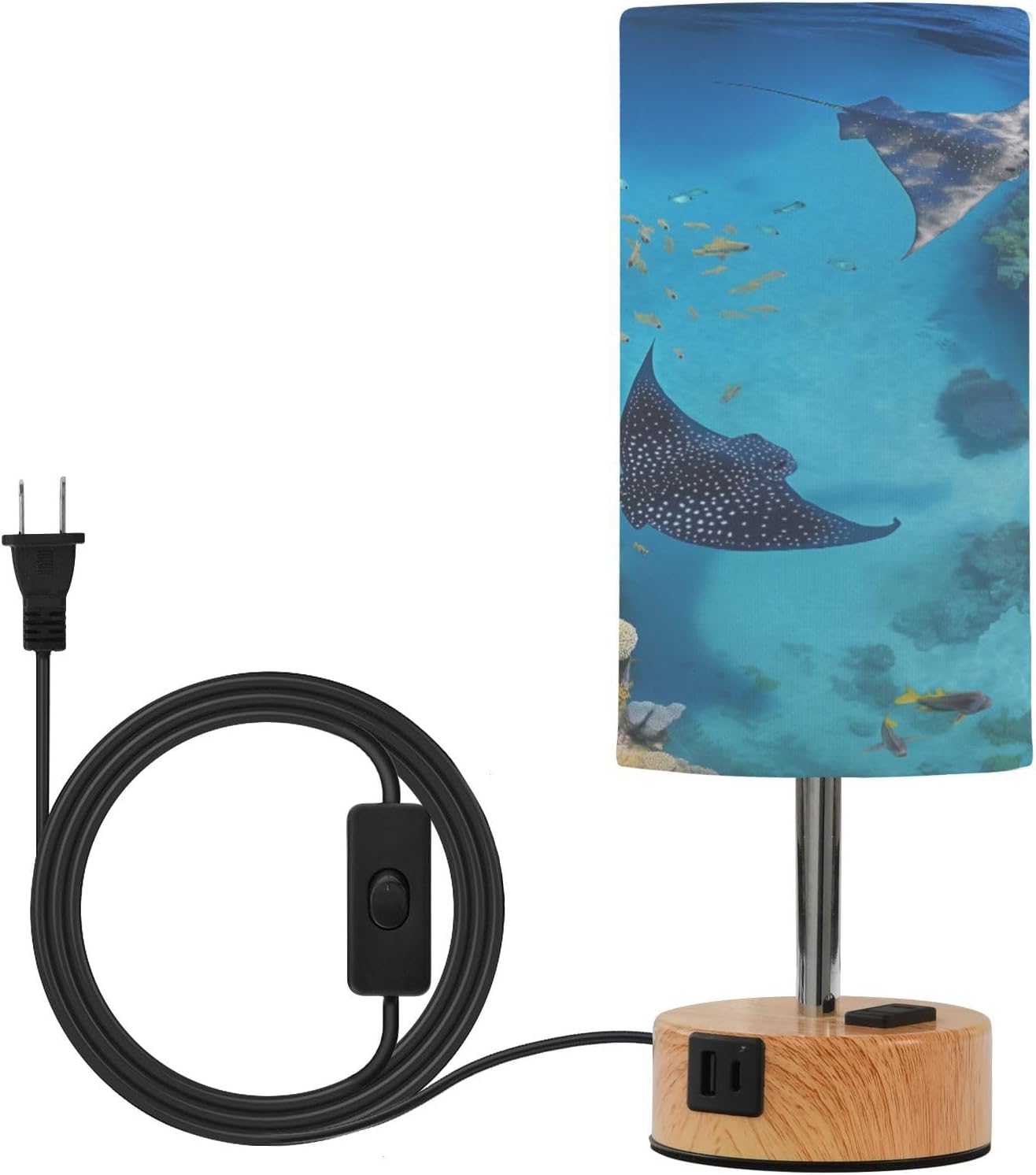 Blueangle Sea Stingray Touch-Control Table Lamp with Dual USB Ports & AC Outlet, 3-Way Dimmable for Bedroom, Living Room, Nursery（289）
