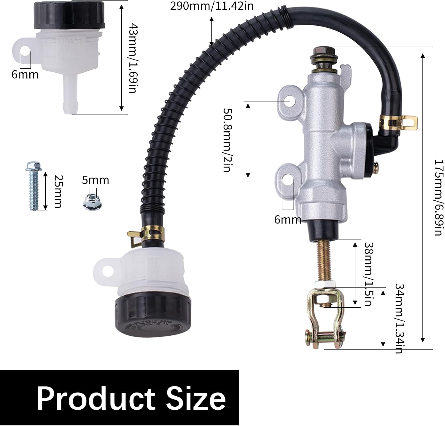 Rear Brake Master Cylinder Reservoir Compatible 50cc 70cc 110cc 125cc Yerf Dog 150cc Arctic Cat 700 EFI 2006 Roketa Taotao ATV Dirt Pit Bike American Sportworks Carbide Karts Honda ATC 250R