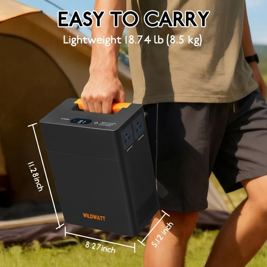 Portable Power Station 1004Wh,Safe LiFePO4 Battery 200W Peak AC Outlet,18.74lb Compact Lightweight for Outdoor Fishing,Camping,Emergency RV,Home Backup,Hunting,Live Streaming Black Direct AC