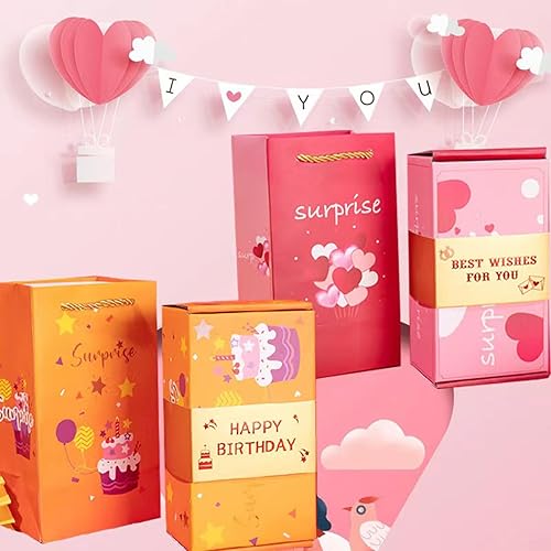 Miniatura 5 de Neioaas Cajas de regalo sorpresa caja de regalo emergente para dinero y cumpleaños, caja de regalo única de Navidad plegable con sobre rojo, cajas