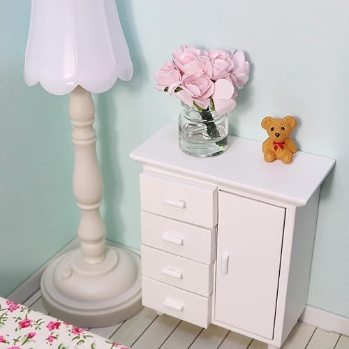 Miniatura 4 de Mesitas de noche para casa de muñecas, mesita de noche de madera en miniatura, mueble de mueble a escala 112, modelo de estante para mini aparador