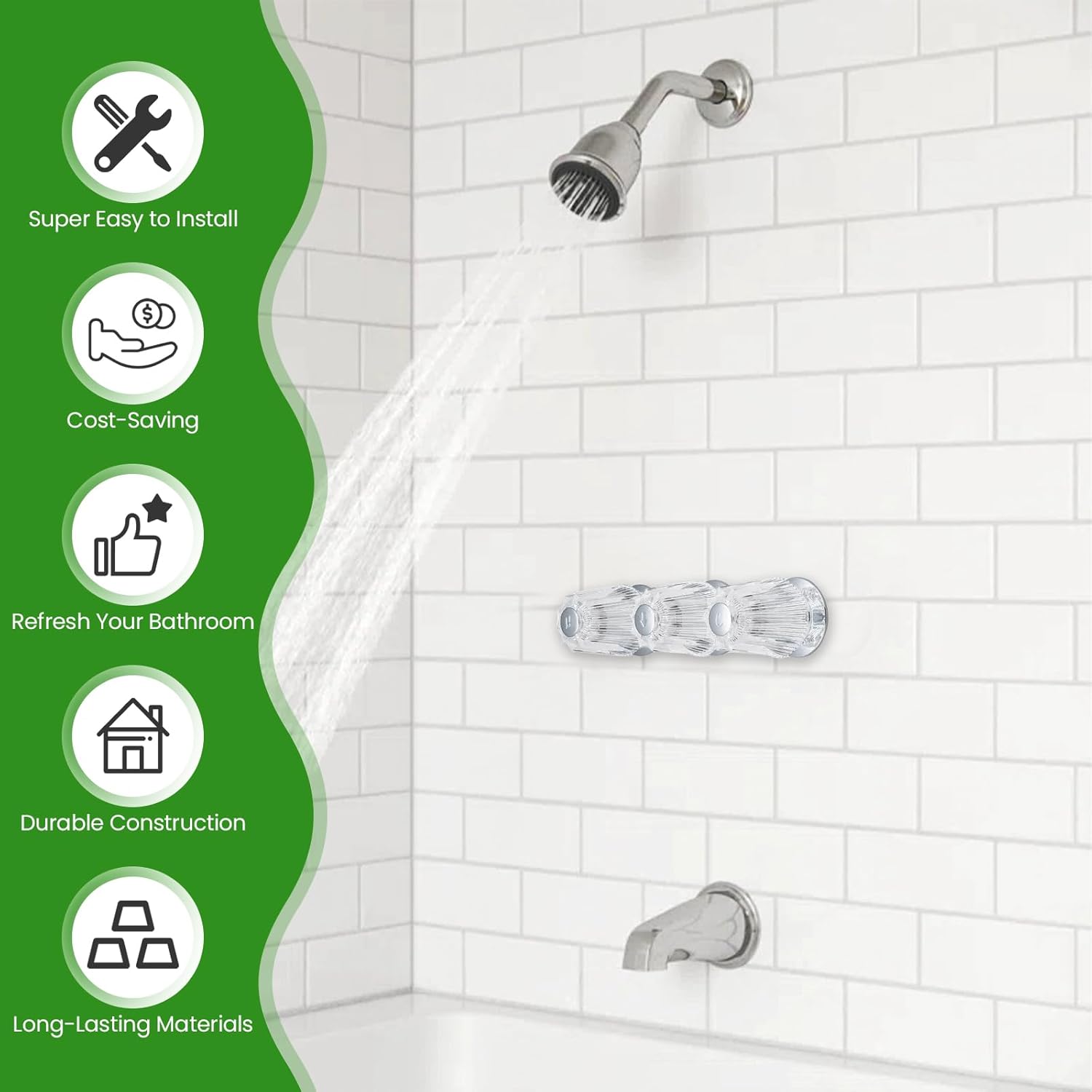Shower Knobs 3 Piece Replacement Compatible with Price Pfister Windsor Tub and Shower Faucets,Shower Faucet Handle Replacement,3 Pieces Hot Cold and Diverter Shower Handles Replacement (Clear Acrylic)