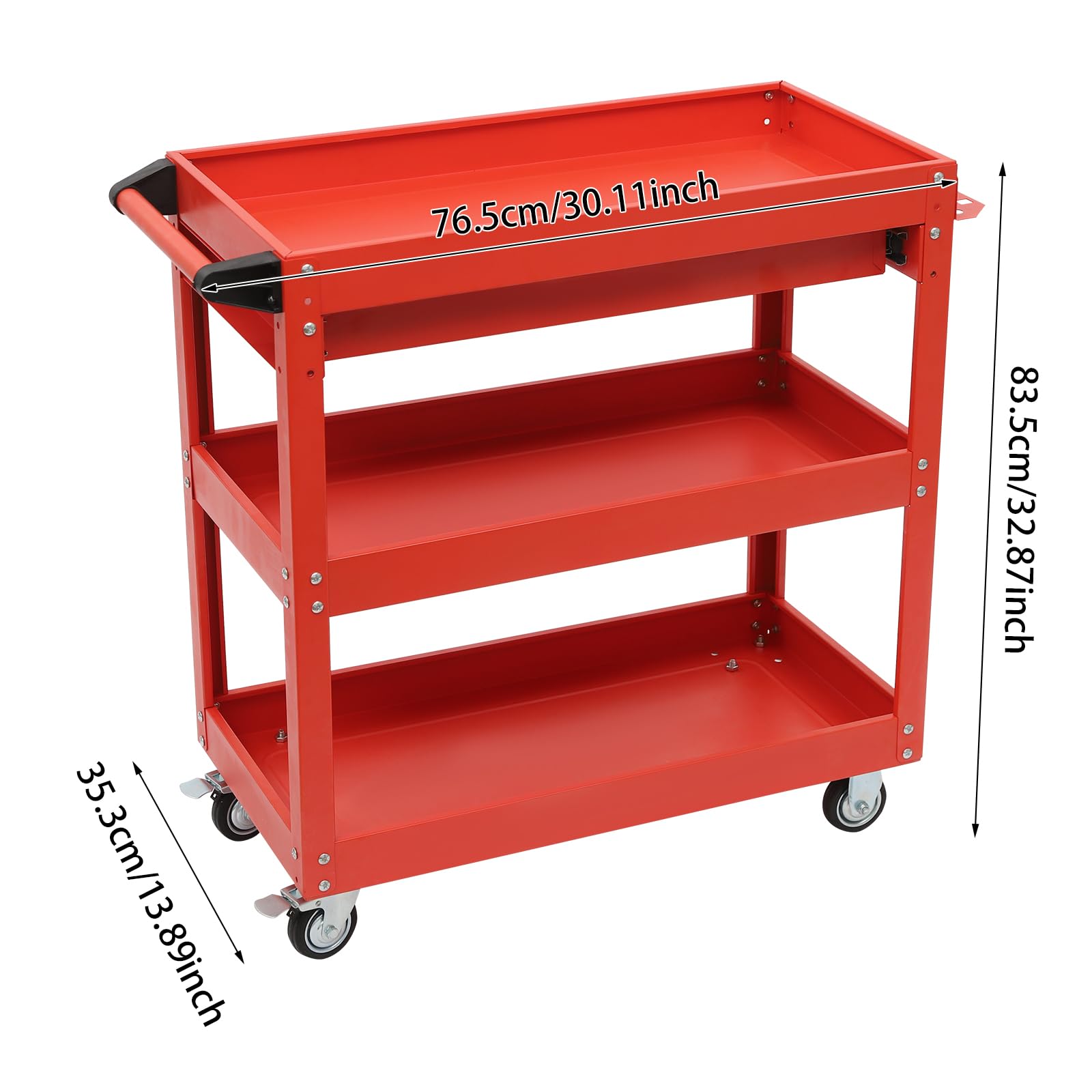Carrello da officina con 3 ripiani, portata fino a 150 kg | Carrello da officina con ruote, carrello di trasporto con cassetto, per attrezzi garage officina