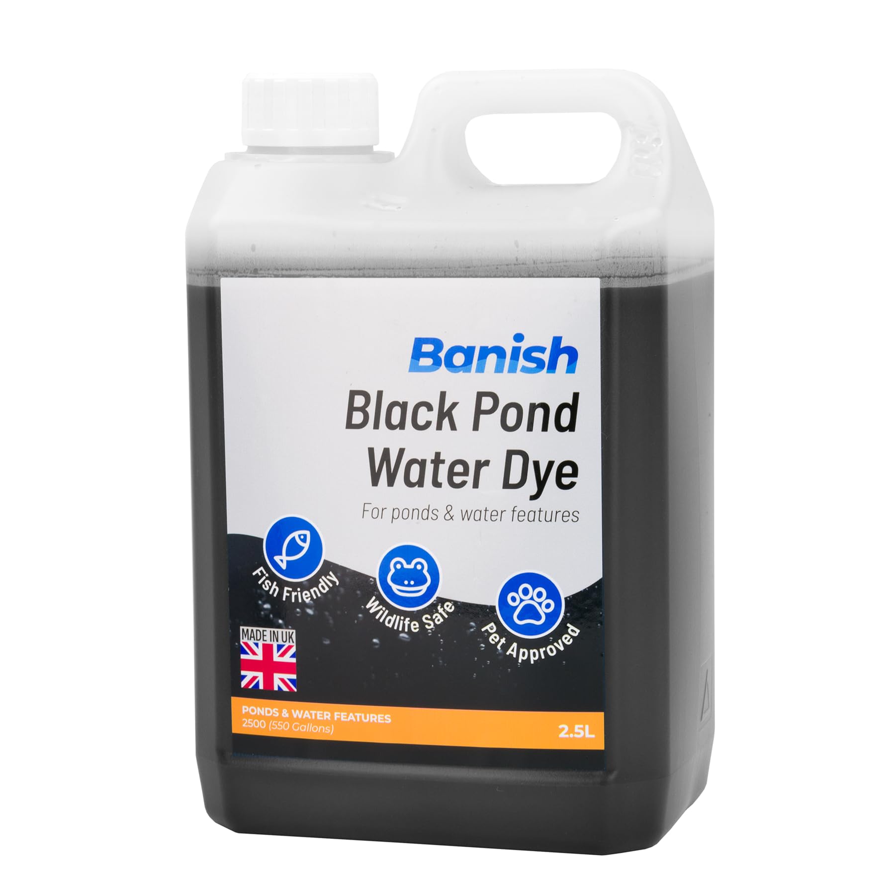 Pisces Banish Black Pond Dye 2.5L Water Colour Algae Control Reduce Greenwater Blanketweed Growth