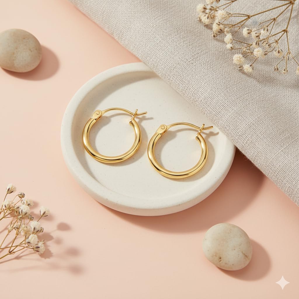 RAYSAM Gold Earrings for Women 14K Gold Hoop Earrings for Women Hoop Earring for Womens Hoops Clean Lines and Fluid Shape Gold Hoops Earring for Womens 14/16/18/20/25/30mm