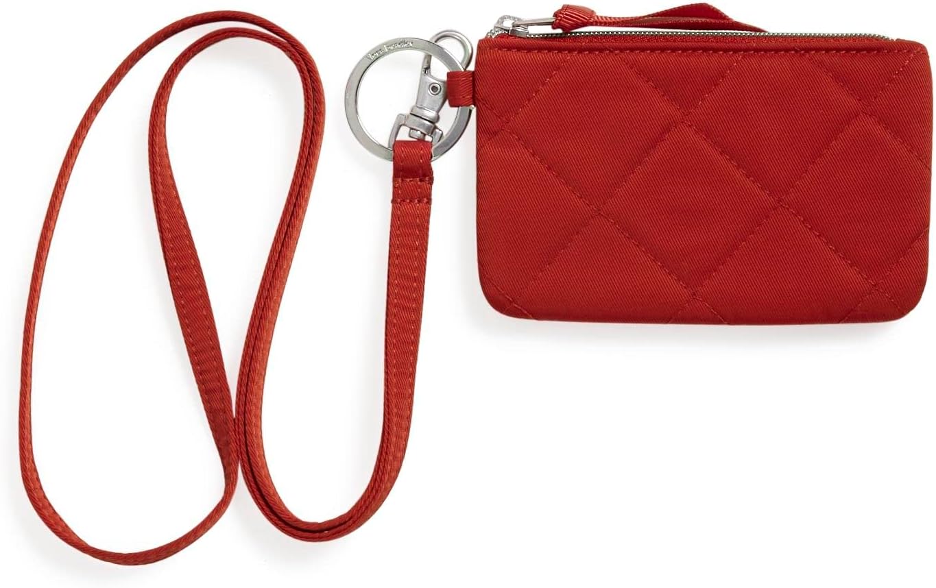 Vera Bradley Women's Performance Twill Zip ID Case and Lanyard Combo, Cardinal Red, One Size