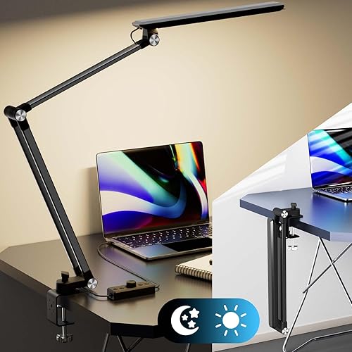 Space Saving LED Desk Lamps, Touch Adjustment 10 Color Temperatures &10 Brightness Eye-Caring Modes, Swing Arm Desk Light with Clamp,Lamp for Home