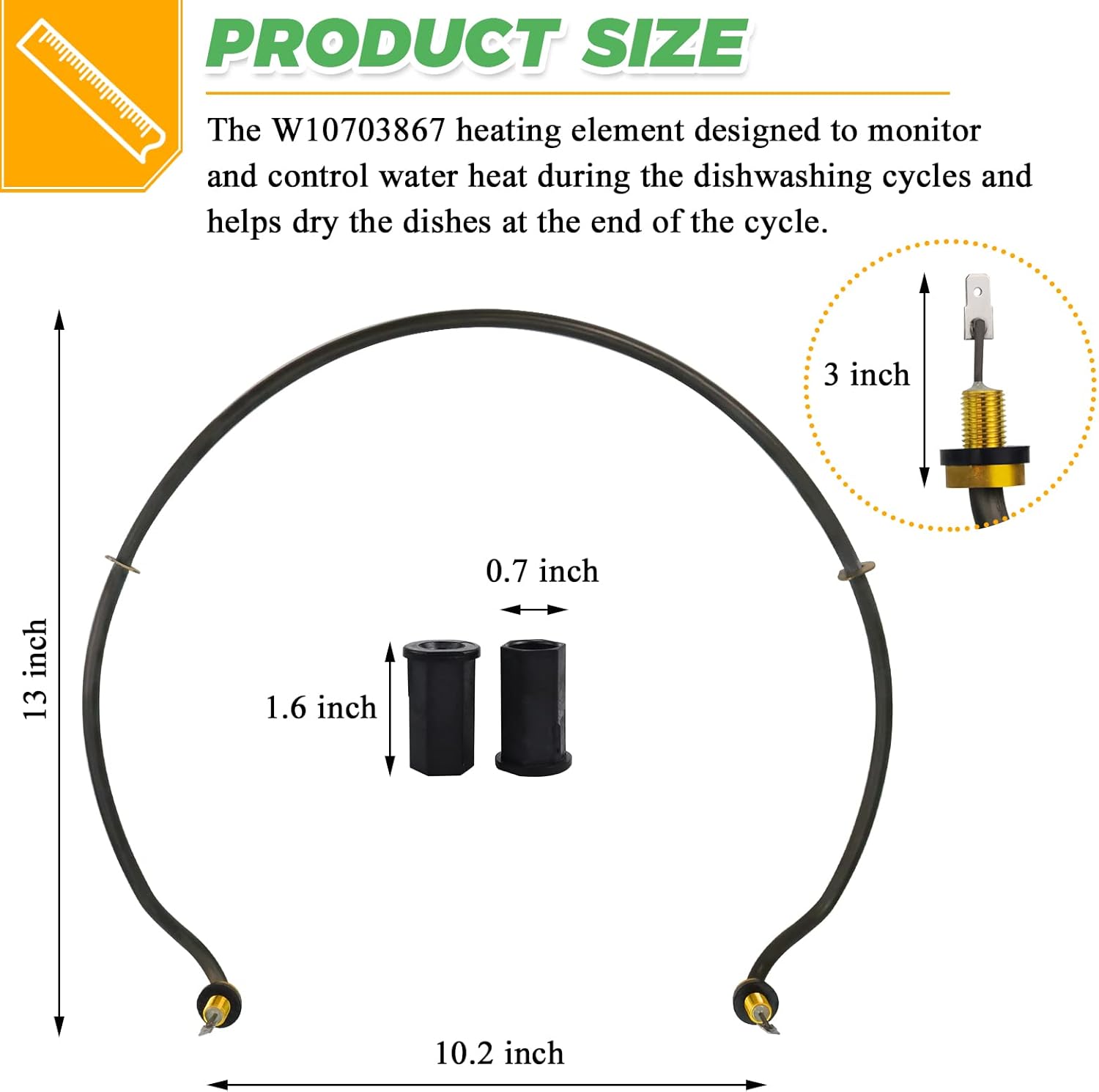 Upgraded W10703867 Dishwasher Heating Element by Techecook Replacement for Whirlpool KitchenAid Kenmore Dishwasher- Replaces W10696509 W10473250 W10195052 W10329322 W10518402 W10687954 Heating Element