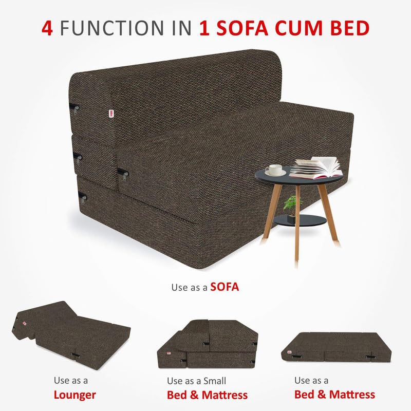 Image of Coirfit 3 Seater Folding Sofa Cum Bed - Jute Fabric Washable Cover with Free Cushions - Brown - 6' x 6' Feet - Perfect for Guests