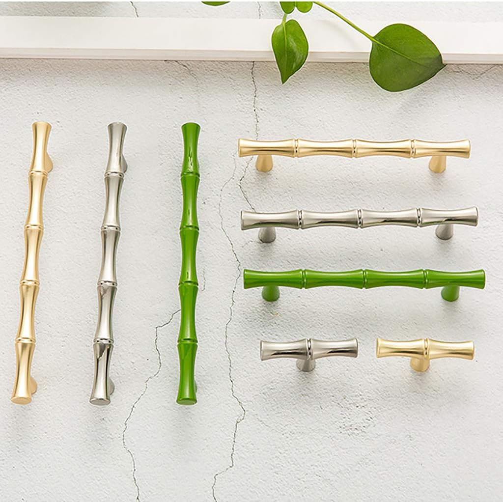 6Pcs Bamboo Shape Solid Zinc Alloy Cabinet Knobs Handles, Dresser Drawer Cabinet Cupboard Closet Door Pulls Decorative Furniture Accessories Knobs (Length 6.1"/Hole Distance 5", Green)