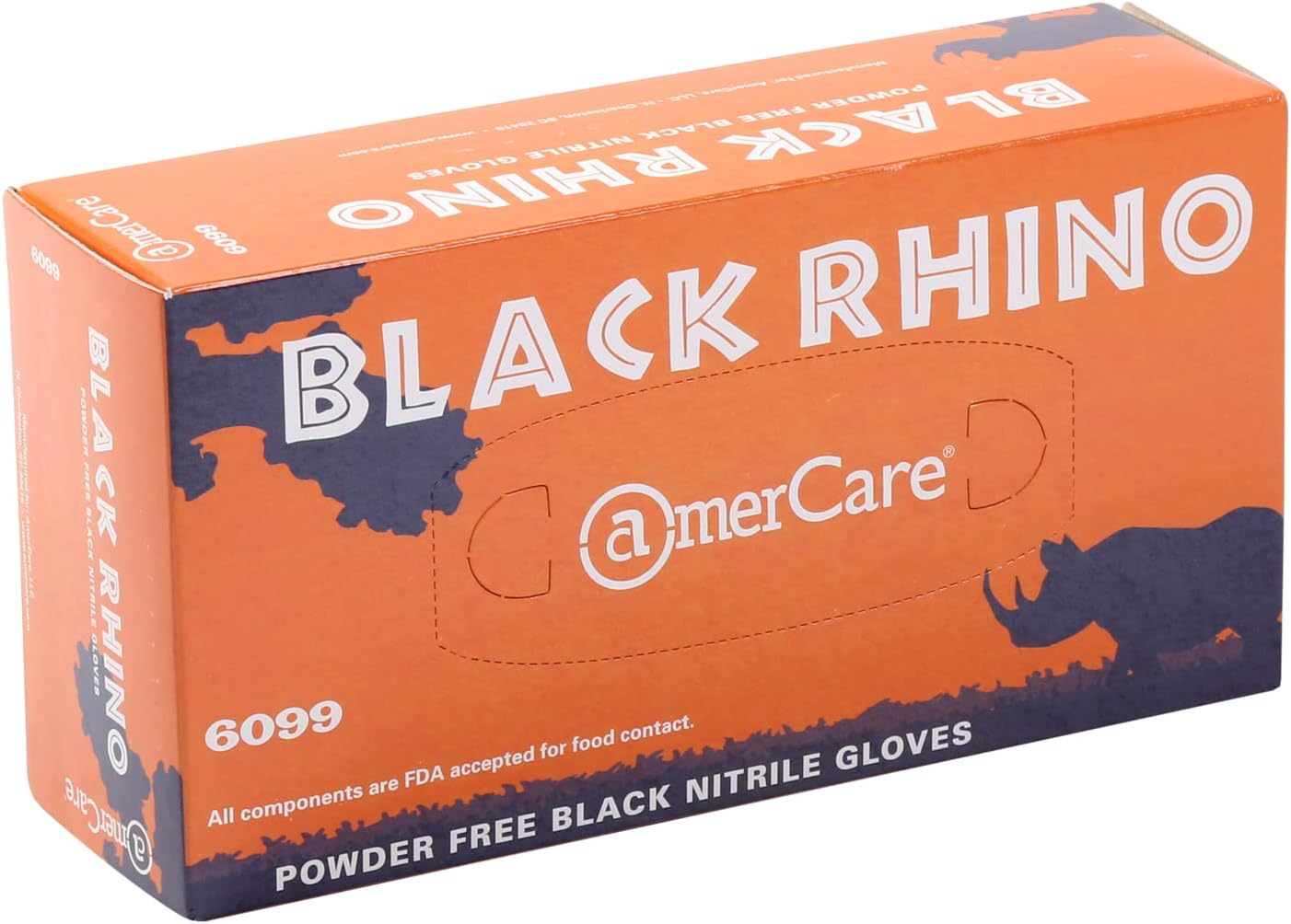 AmerCare Black Rhino Powder Free General Purpose Nitrile Gloves, 6.0 mil, for Cleaning and Foodservice, Large, Case of 1000