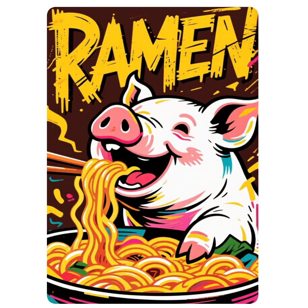 Playful Pig Enjoying Noodles Tin Sign, 8x12 Inch Decor