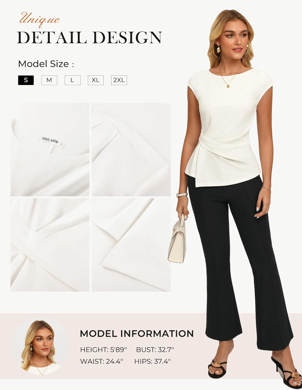 GRACE KARIN Womens 2026 Spring Short Sleeve Tops, Dressy Casual Crew Neck Peplum Shirts, Trendy Tunic Blouses with Knot - Image 5